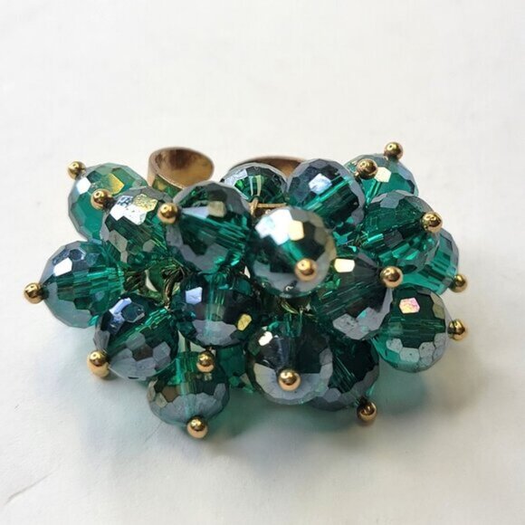 Aqua Green Crystal Cluster Ring,  Adjustable Crystal Ring Statement Crystal Ring - Picture 7 of 9
